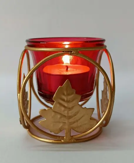 Gold Leaf Candle Holder — Handcrafted Export Product by NXTGENEXPORTS, Moradabad
